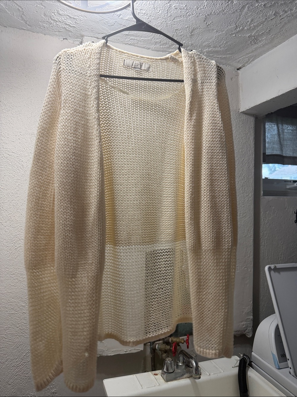 LOFT Cream Open-Front Knit Cardigan